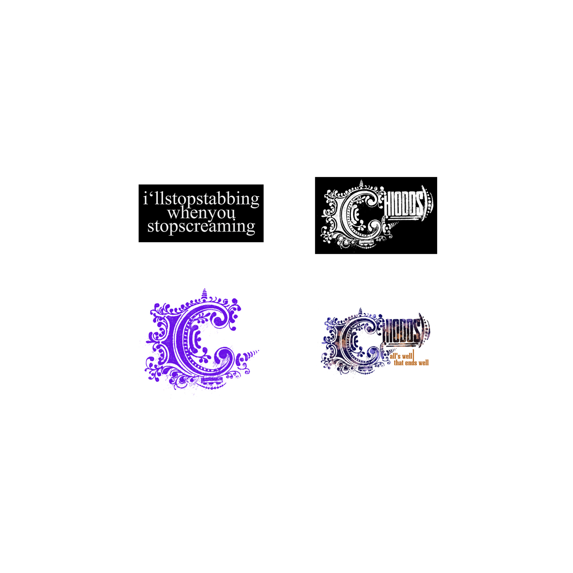 Four different logos with stylized 'C' designs on a white background