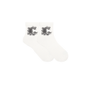 White socks with black decorative 'C' design on a white background