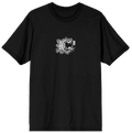 A black short-sleeve crewneck t-shirt featuring a white circular graphic on the center chest with a yin-yang symbol and the words 'Yin Yang Balance'.