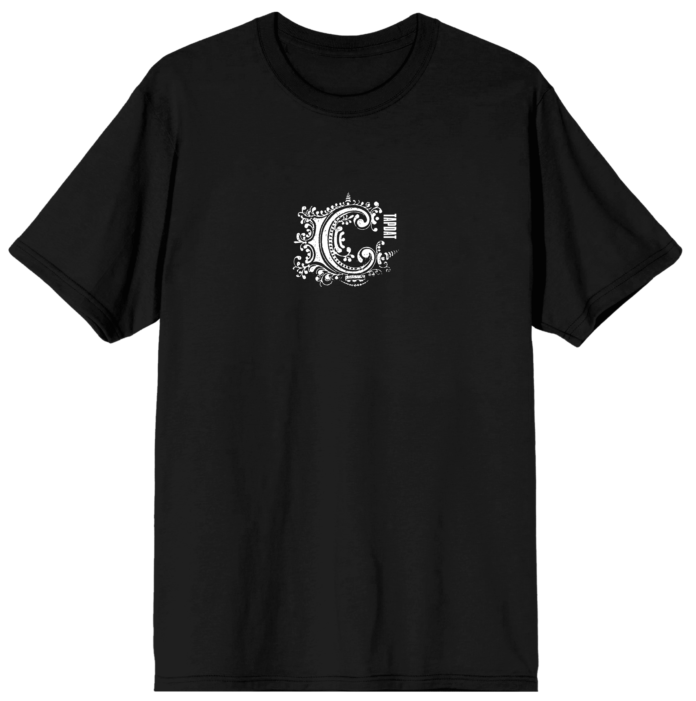 A black short-sleeve crewneck t-shirt featuring a white circular graphic on the center chest with a yin-yang symbol and the words 'Yin Yang Balance'.