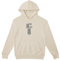 A cream-colored pullover hoodie with a detailed gray graphic of a letter 'C' on the chest, displayed on a clean white background.
